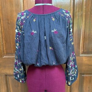 Free People Blue Crop Embroidered
